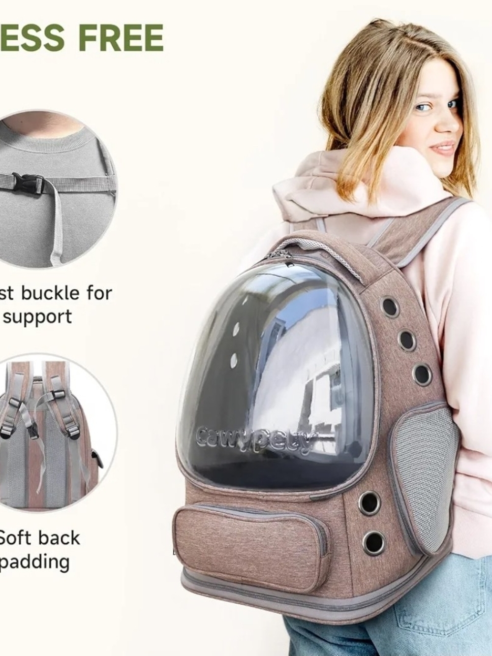 Transparent Bubble Pet Carrier Backpack - Pink Brown